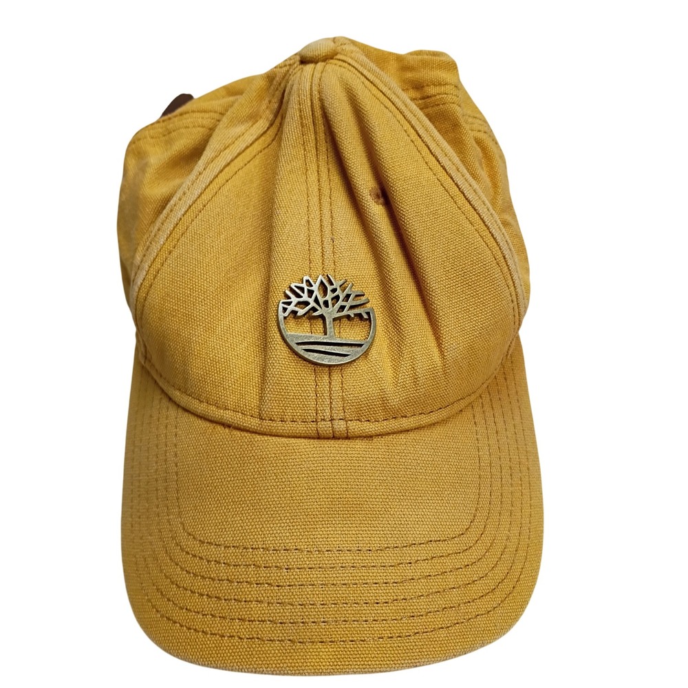 Timberland Baseball Cap Mens OS Mustard Yellow Good Leather Strap Metal Logo
